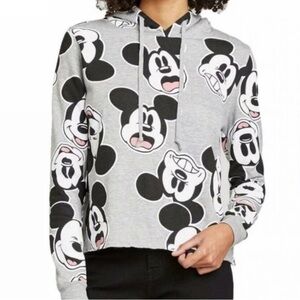 Disney Mickey Mouse Faces Crop Gray Crop Hoodie